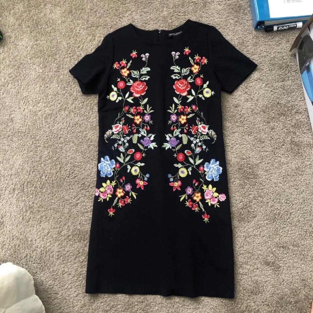 Embroidered Floral Shift Dress
